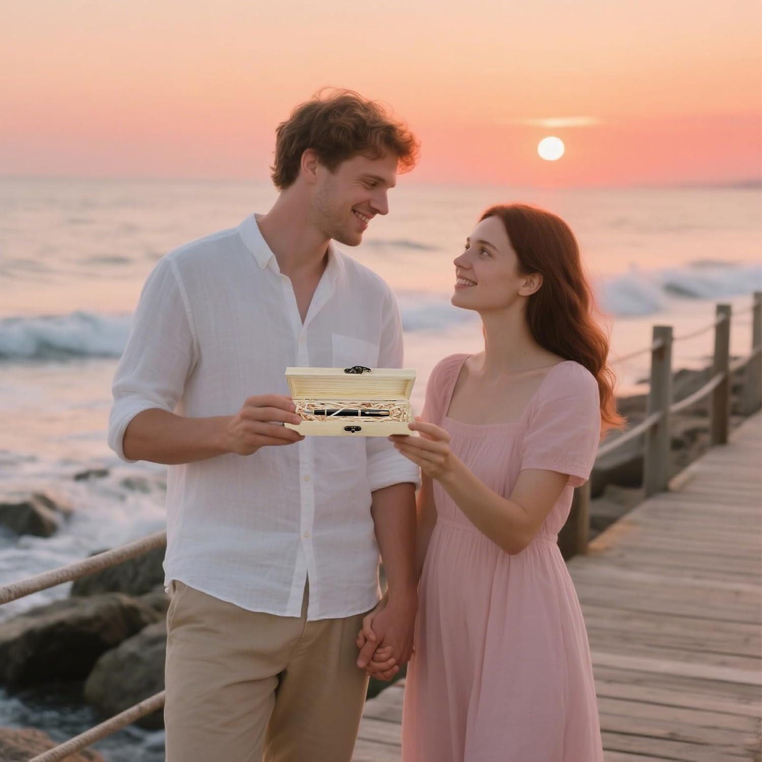 CHGCRAFT Vintage Floral Border Pregnancy Test Souvenir Box Hummingbird Wooden Pregnancy Announcement Keepsake Box with Raffia Ribbon and Lock Announcement Gifts for Dad Husband, 8x2x1.2inch - Image 5