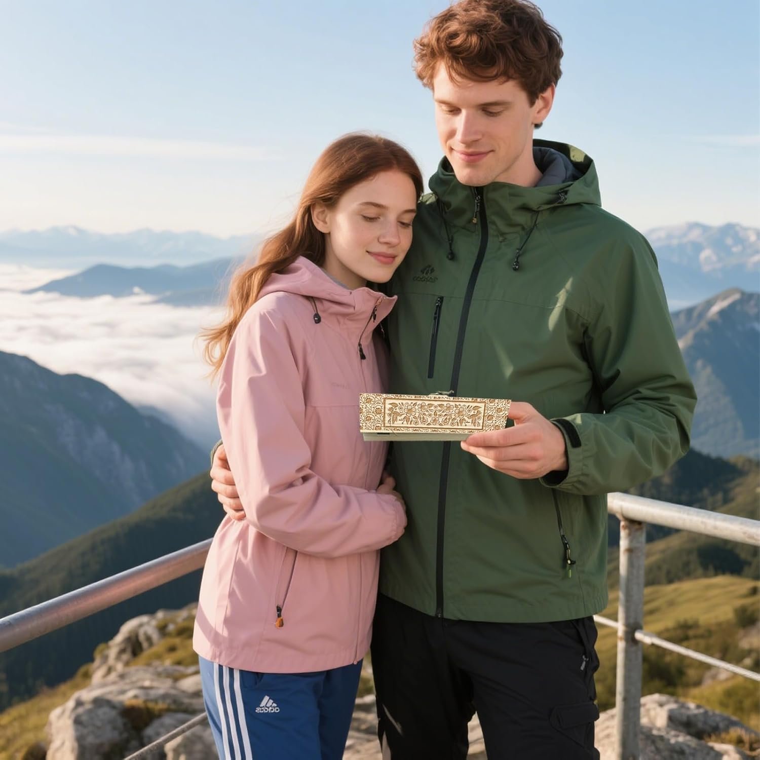 CHGCRAFT Vintage Floral Border Pregnancy Test Souvenir Box Hummingbird Wooden Pregnancy Announcement Keepsake Box with Raffia Ribbon and Lock Announcement Gifts for Dad Husband, 8x2x1.2inch - Image 7