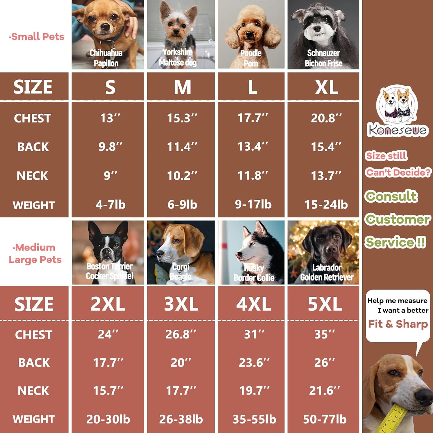 Koneseve Dog Hoodie & Cat Sweater, Warm Fleece Hooded Soft Winter Sweatshirt for All Breeds, Cozy Pet Clothes, Brown, 5XL - Image 5