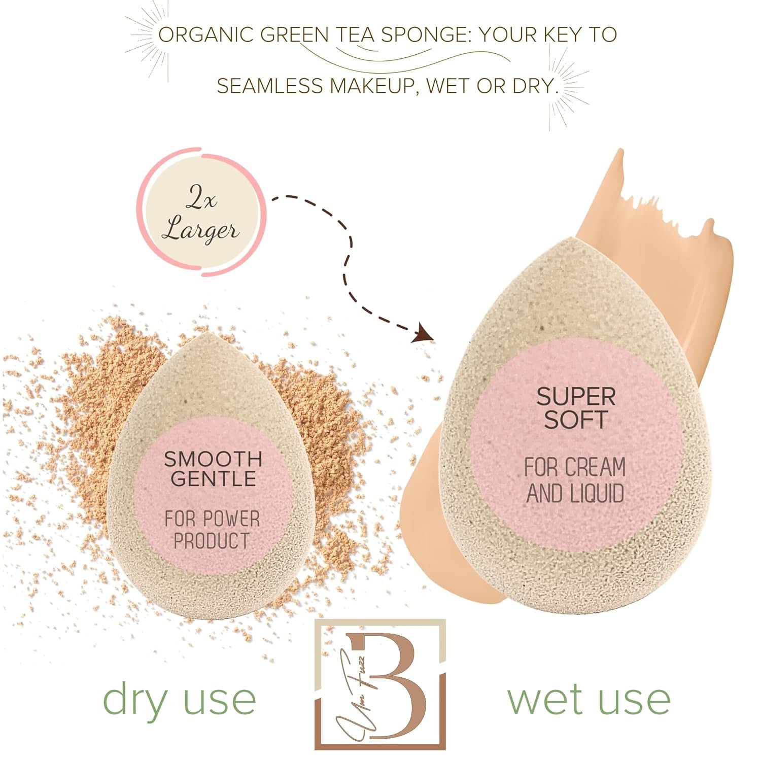 Green Tea Beauty Sponge - Plant-Based, Eco-Friendly, Cruelty-Free, Dye-Free & Latex-Free Blender, Biodegradable & Vegan Makeup Sponge, Makeup Blender, Perfect for Liquid & Powder (3 count) - Image 3