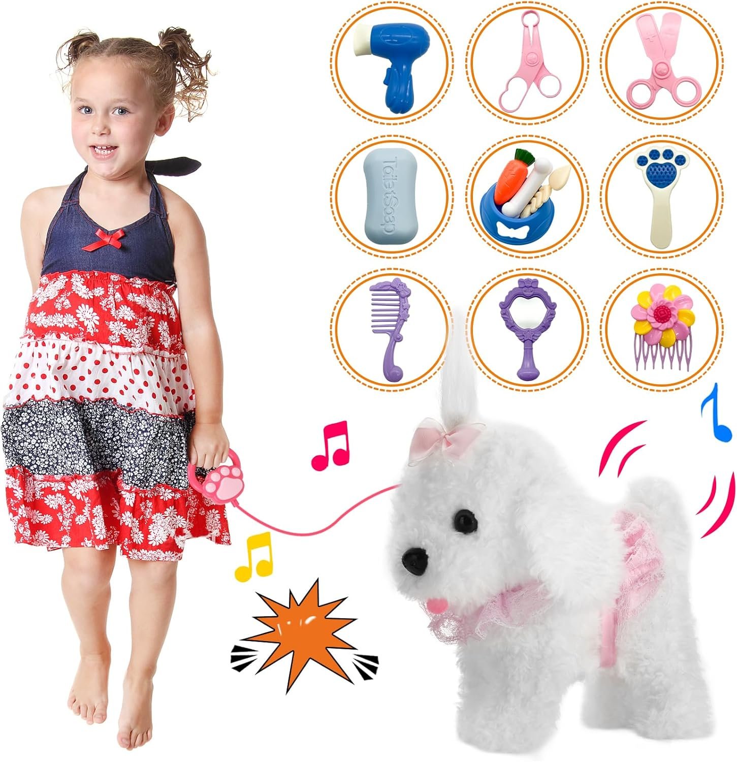 Remote Control Robot Dog, Electronic Plush Puppy Dog Toy, Interactive Toys, Walks, Barks, Shake Tail, Stuffed Animal Gift for Girl and Boy Age 3-6 Year Old (White) - Image 3