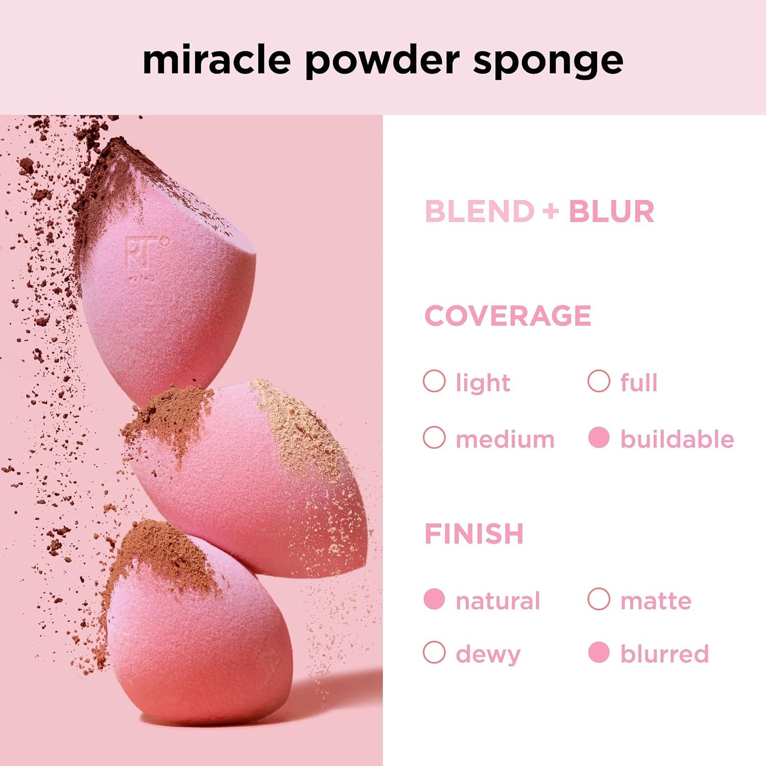 Real Techniques Miracle Mattifying Makeup Sponge Duo, Matte Finish, Cloud Skin, Full Coverage Foundation & Powder Makeup Blending Sponges for Oily Skin, Cruelty & Latex-Free Foam, 2 Count - Image 7