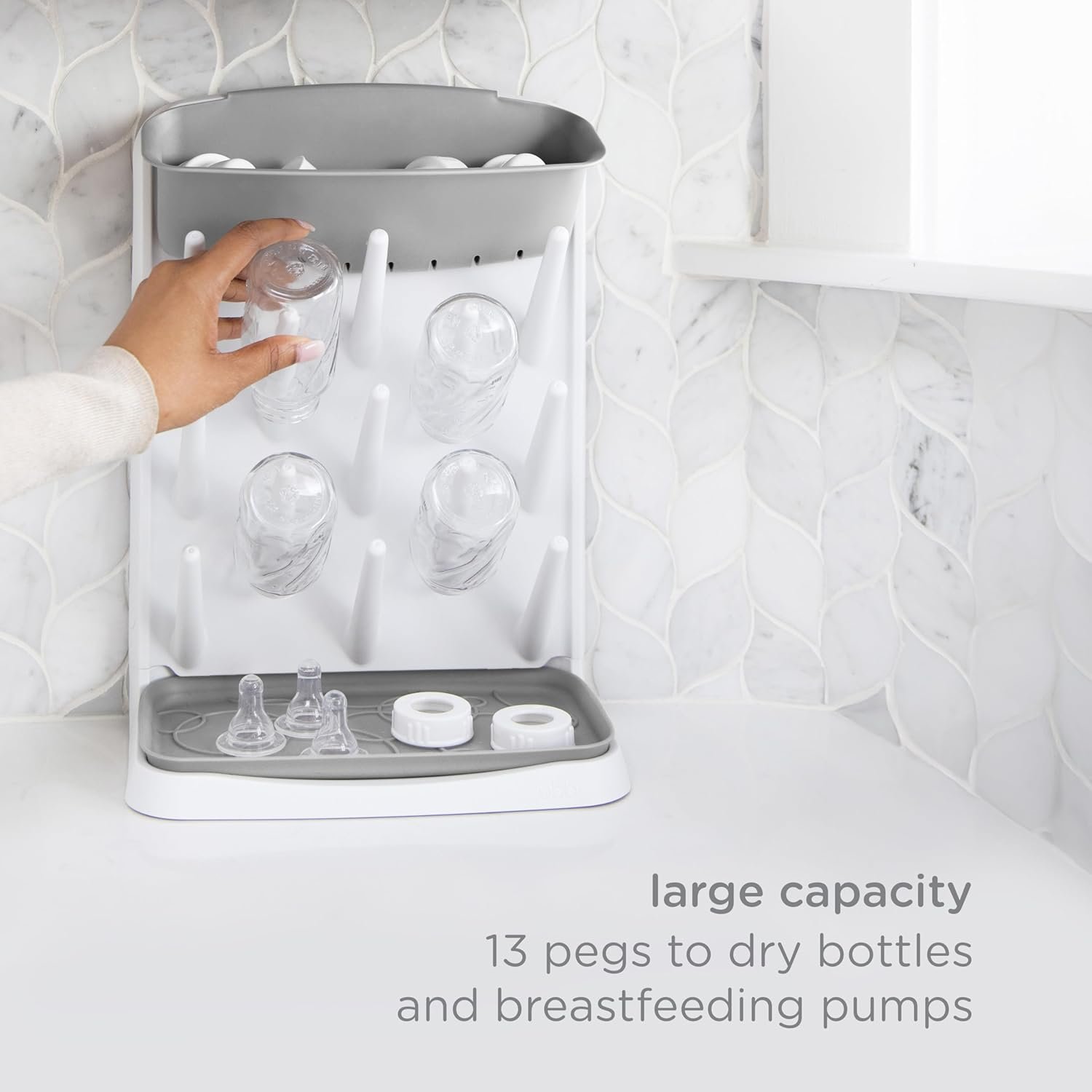 Ubbi Vertical Baby Bottle Drying Rack, Space Saving Countertop Drying Rack Baby Organizer, Gray - Image 3