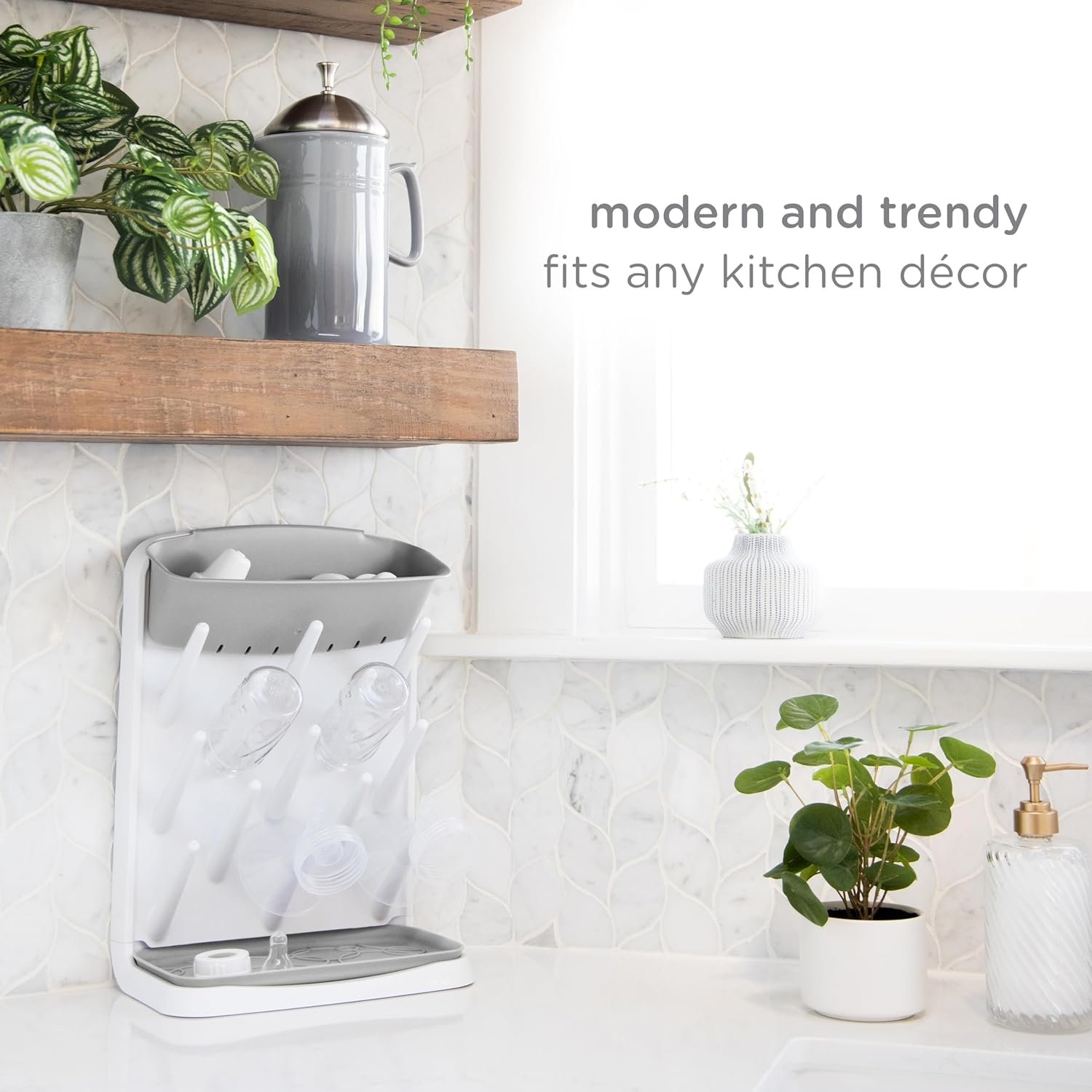 Ubbi Vertical Baby Bottle Drying Rack, Space Saving Countertop Drying Rack Baby Organizer, Gray - Image 6