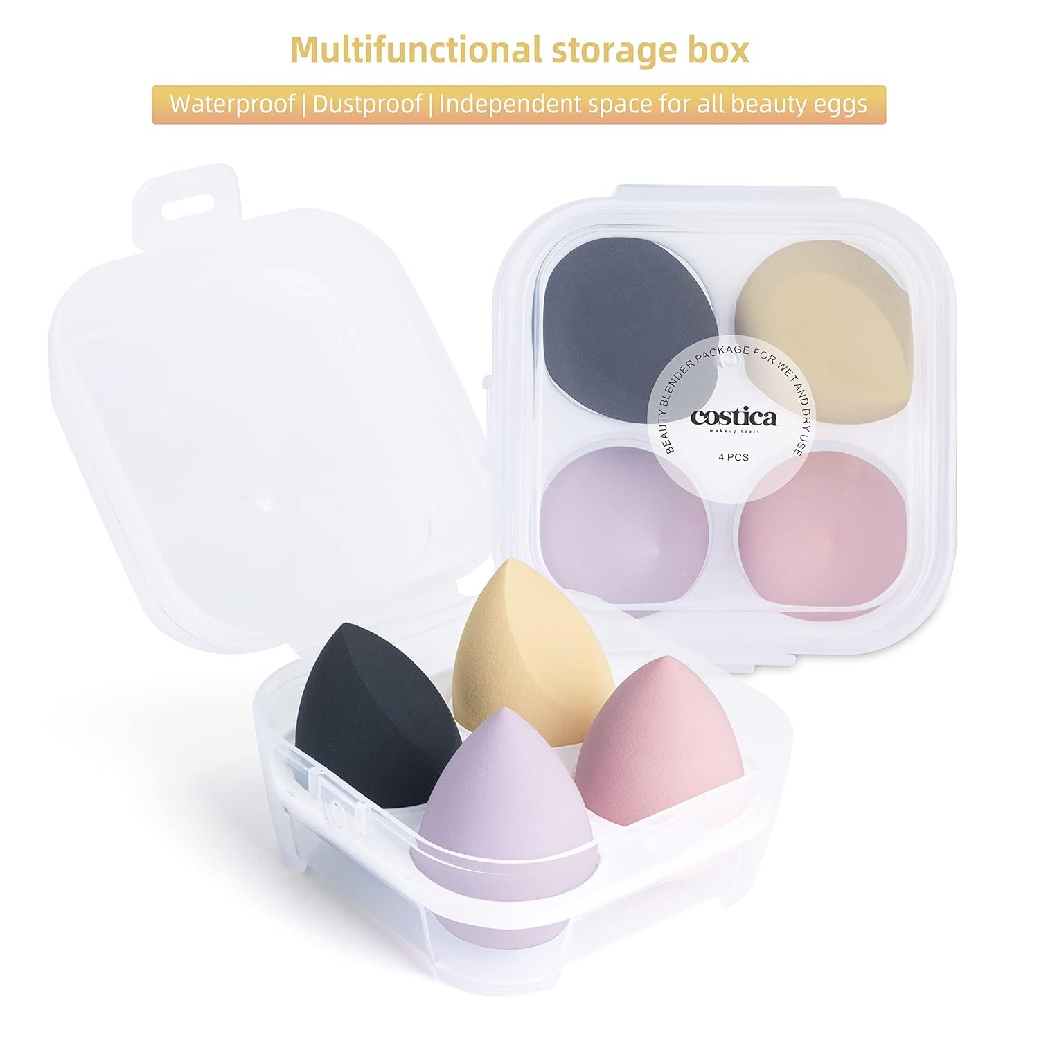 COSTICA Makeup Sponge, 4 Pcs Beauty Blender for Foundation Blending Sponge, Multi-colored Makeup Blender with Storage Box, Flawless for Liquid Cream and Powder - Image 5