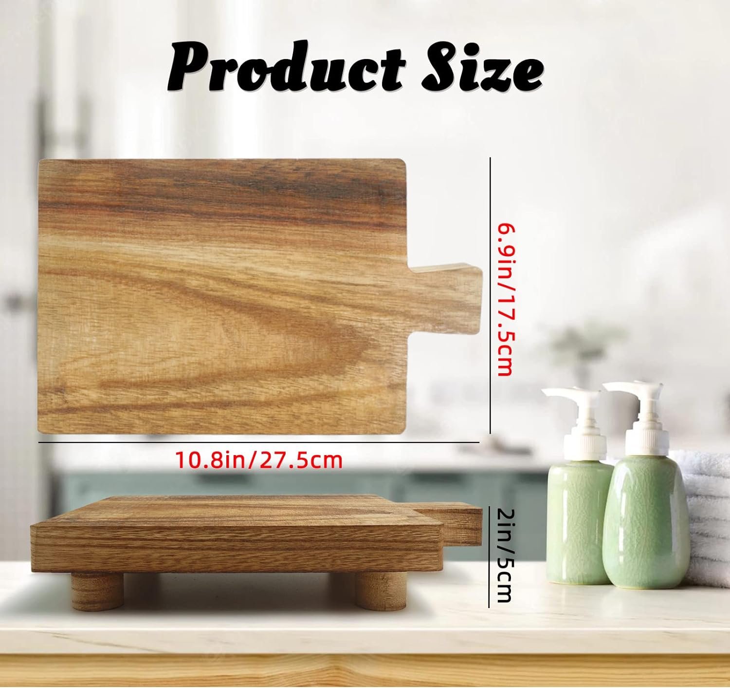Handmade Wooden Tray,Practical Bathroom and Kitchen Decoration for Soap,Bath Bottles,Candles,Toilet Paper,Plant Holder(10.8 x 6.9 Inch)(Wood Color) - Image 6