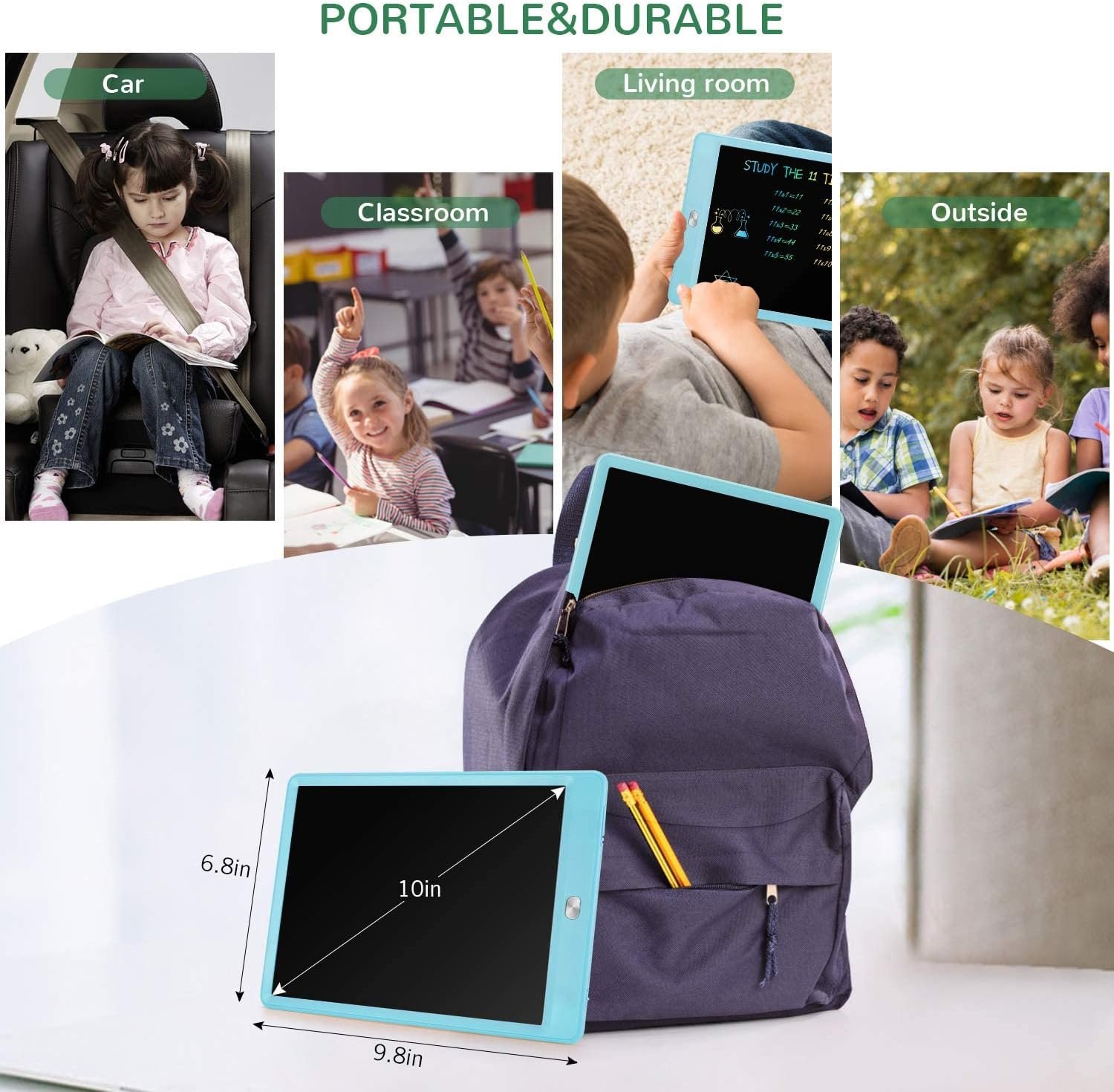 TEKFUN LCD Writing Tablet for Kids, 10-inch Coloring Drawing Pad, Mess Free Doodle Board, Christmas Gifts for Boys and Toddlers, Toys for 3 4 5 6 7 8 Year Old Girls(Blue) - Image 3