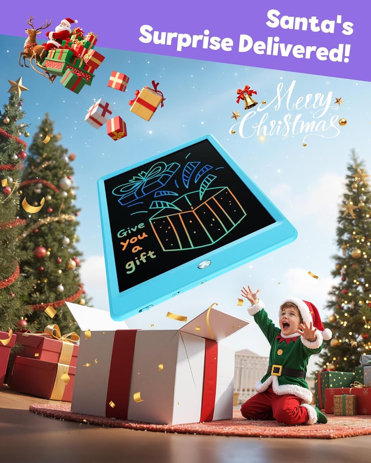 TEKFUN LCD Writing Tablet for Kids, 10-inch Coloring Drawing Pad, Mess Free Doodle Board, Christmas Gifts for Boys and Toddlers, Toys for 3 4 5 6 7 8 Year Old Girls(Blue) - Image 4