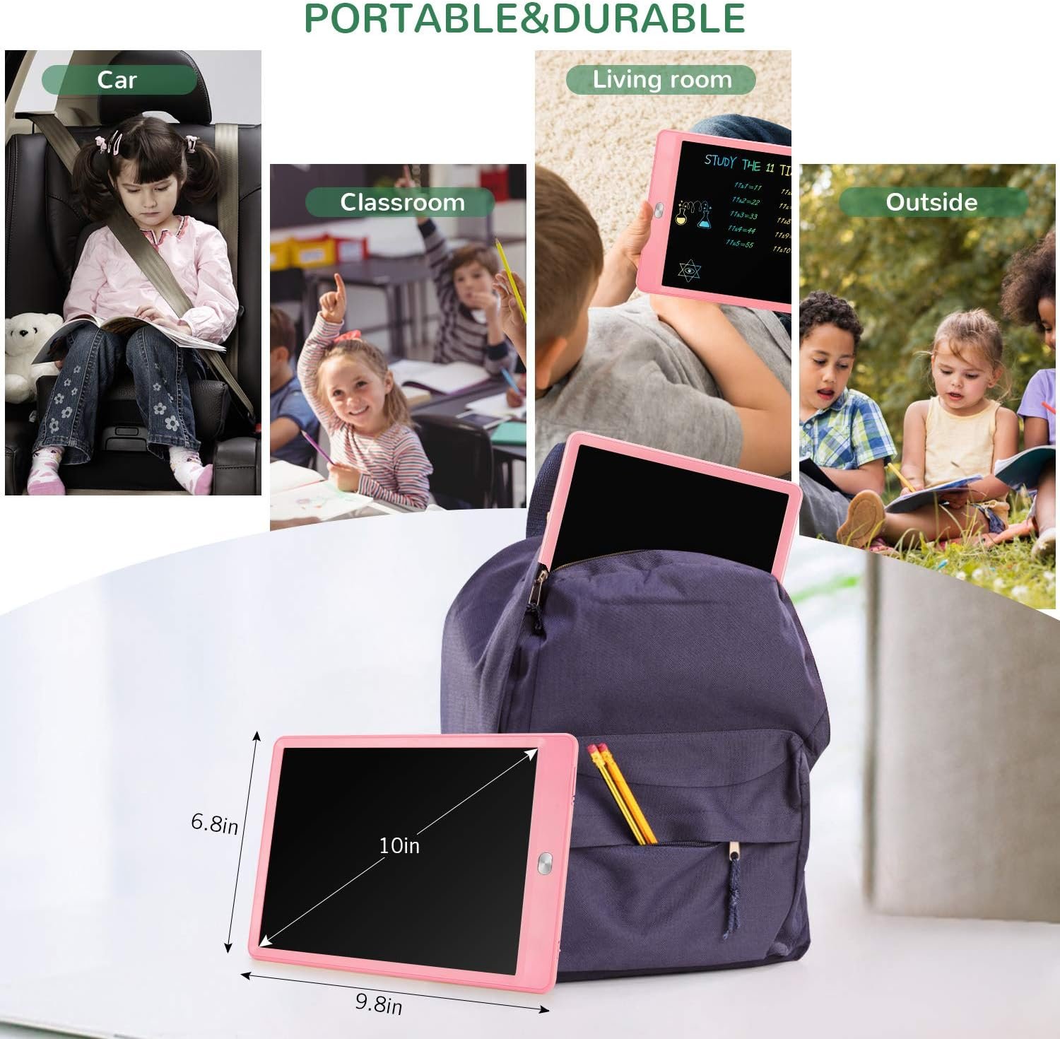 TEKFUN LCD Writing Tablet for Kids, 10-inch Coloring Drawing Pad, Mess Free Doodle Board, Christmas Gifts for Girls and Toddlers, Toys for 3 4 5 6 7 8 Year Old Boys (Pink) - Image 3