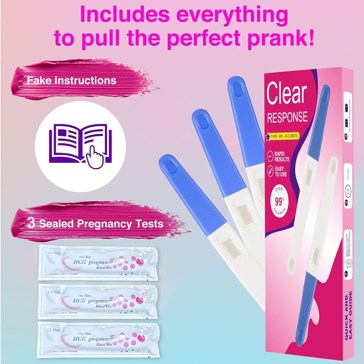 Fake Pregnancy Test Prank Joke False Pregancy Test Kit, Early Result Pregnancy Test Always Turns Positive for Practical Joke Gag (3 Pieces) - Image 4