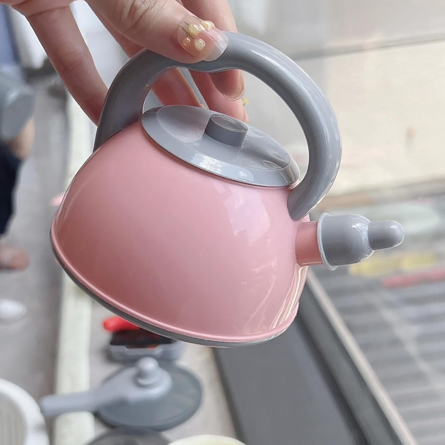 61Pcs Kids Kitchen Toy Accessories Set, Toddler Pretend BBQ Cooking Playset with Pots and Pans, Utensils Cookware, Cut Play Food Set, Toy Vegetables, Play Kitchen for Girls and Boys (Pink) - Image 5