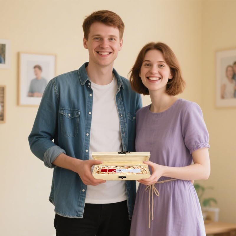 CHGCRAFT Baby Cloth Pregnancy Test Souvenir Box Feet Wooden Pregnancy Announcement Keepsake Box with Raffia Ribbon and Lock Announcement Gifts for Dad Husband, 8x2x1.2inch - Image 3