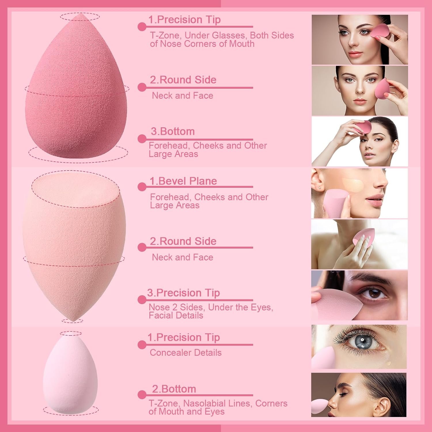17PCS Makeup Sponge Set with 6PCS Powder Puff, 3PCS Mini Makeup Sponges, 3PCS Foundation Mini Make Up Sponge Puff and 1PCS Make Up Sponges Holder (Pink) - Image 3