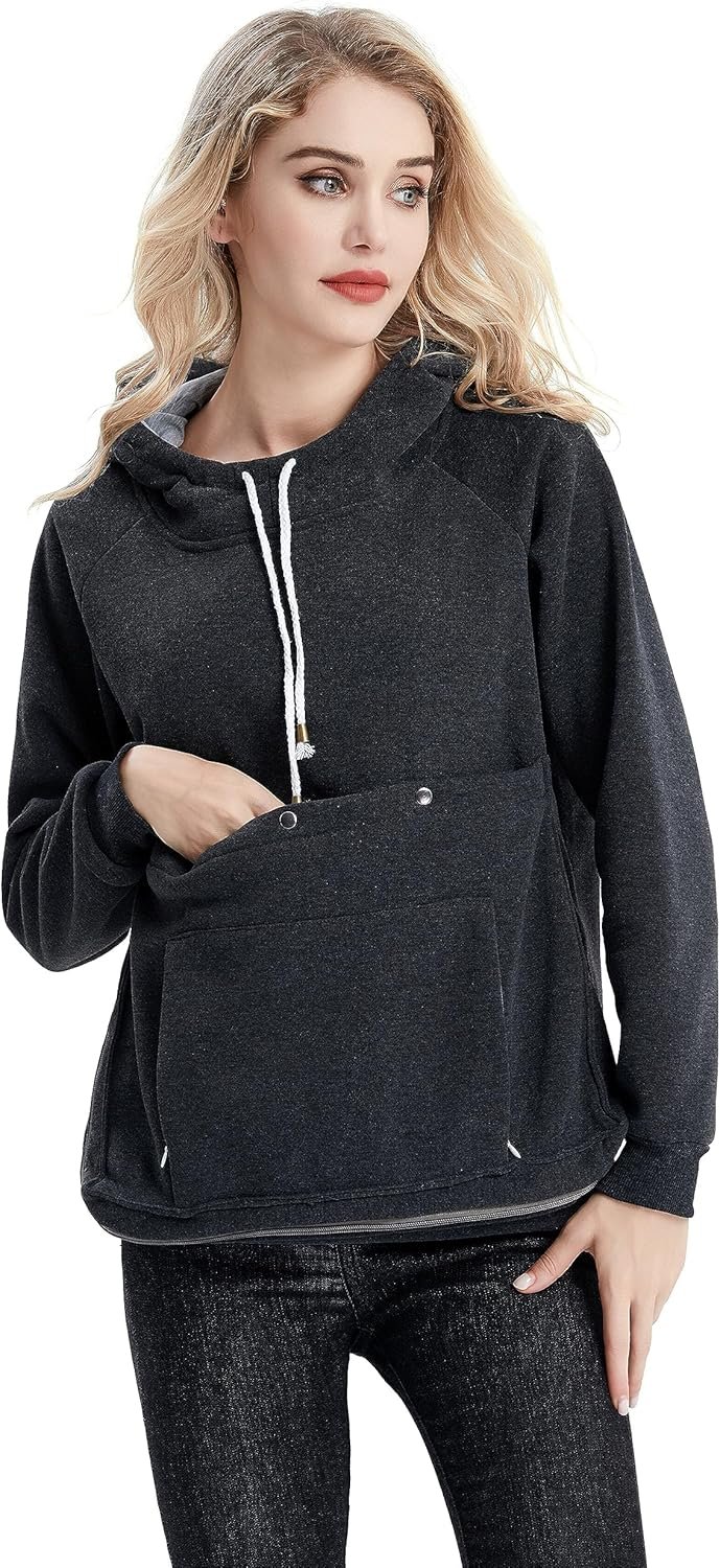 Pet Pouch Hoodie Long Sleeve Fleece Kitten Puppy Holder Carrier Sweatshirt for Women