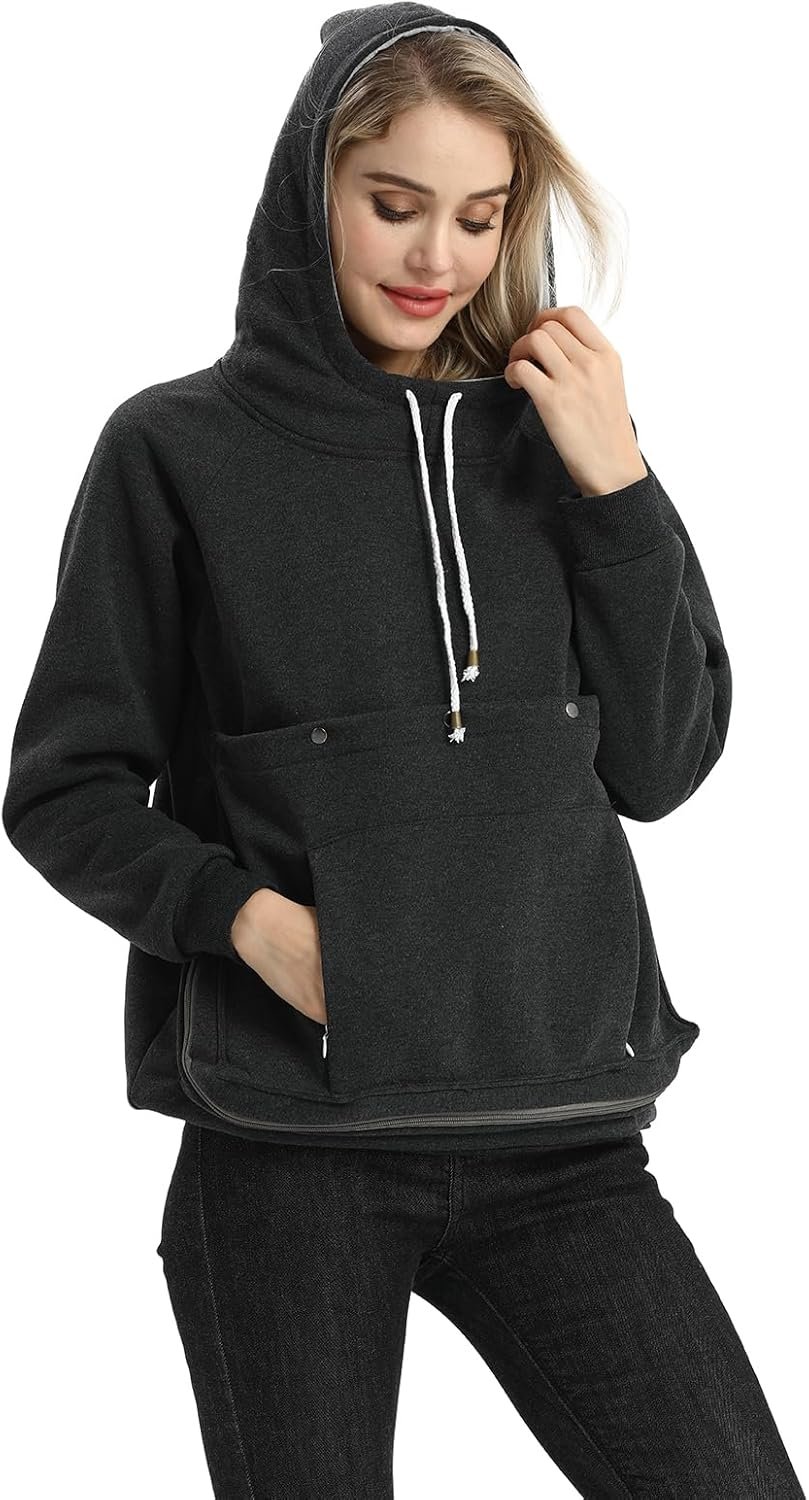 Pet Pouch Hoodie Long Sleeve Fleece Kitten Puppy Holder Carrier Sweatshirt for Women - Image 2