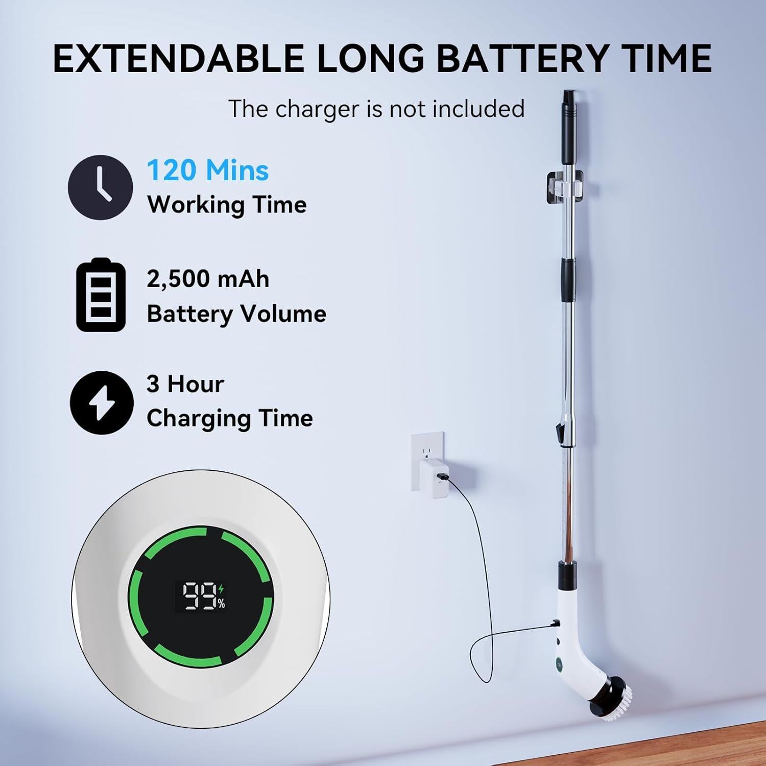 Electric Bathroom Cleaning Brush, Cordless Spin Scrubber Full Body Waterproof IPX7 with Adjustable Handle, 8 Replaceable Brush Heads for Bathtub/Kitchen/Window/Home -SD-CTB01 - Image 4