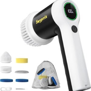 Electric Bathroom Cleaning Brush, Cordless Spin Scrubber Full Body Waterproof IPX7 with 6 Replaceable Brush Heads for Bathtub/Kitchen/Window/Home Cleaning -SD-CTB02