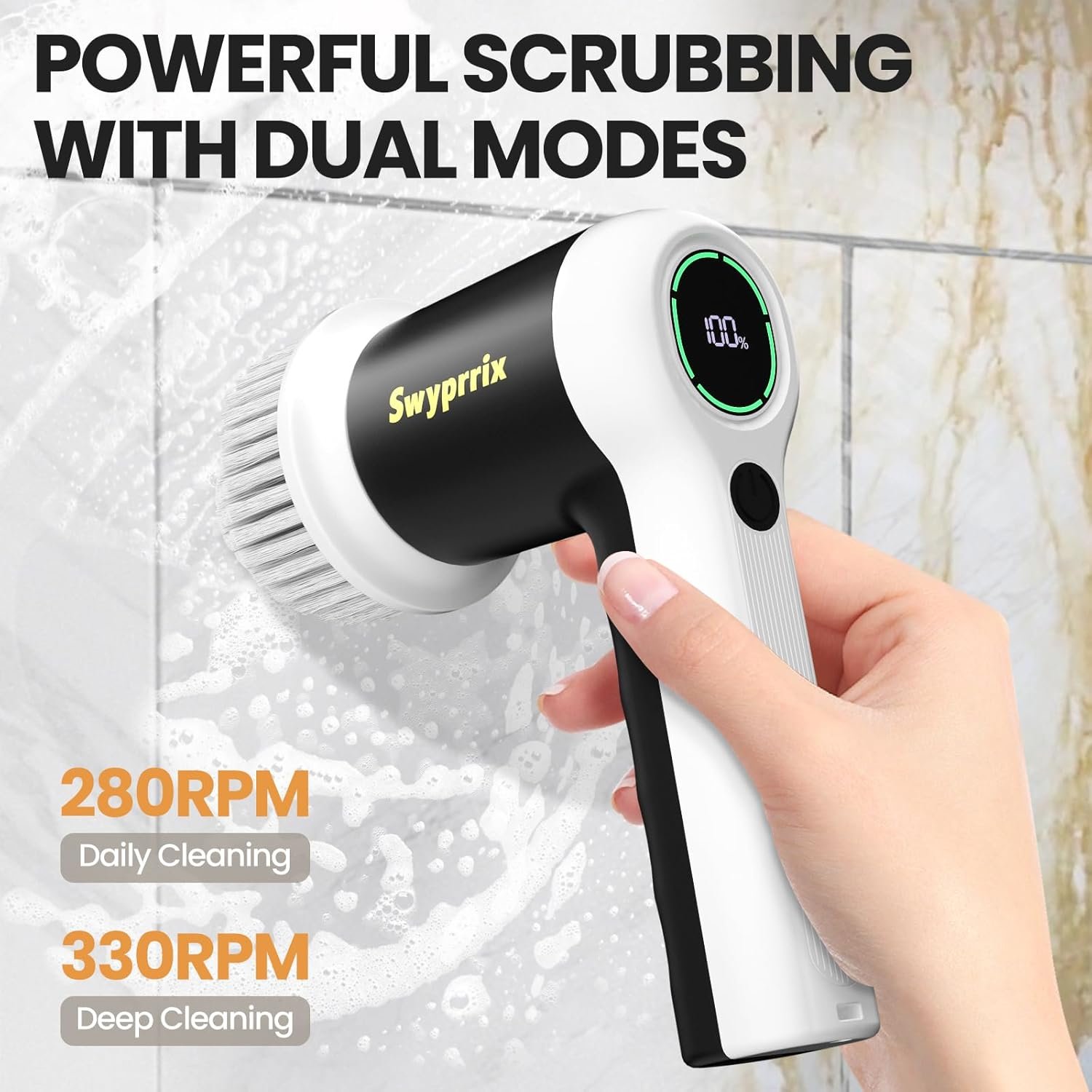 Electric Bathroom Cleaning Brush, Cordless Spin Scrubber Full Body Waterproof IPX7 with 6 Replaceable Brush Heads for Bathtub/Kitchen/Window/Home Cleaning -SD-CTB02 - Image 3