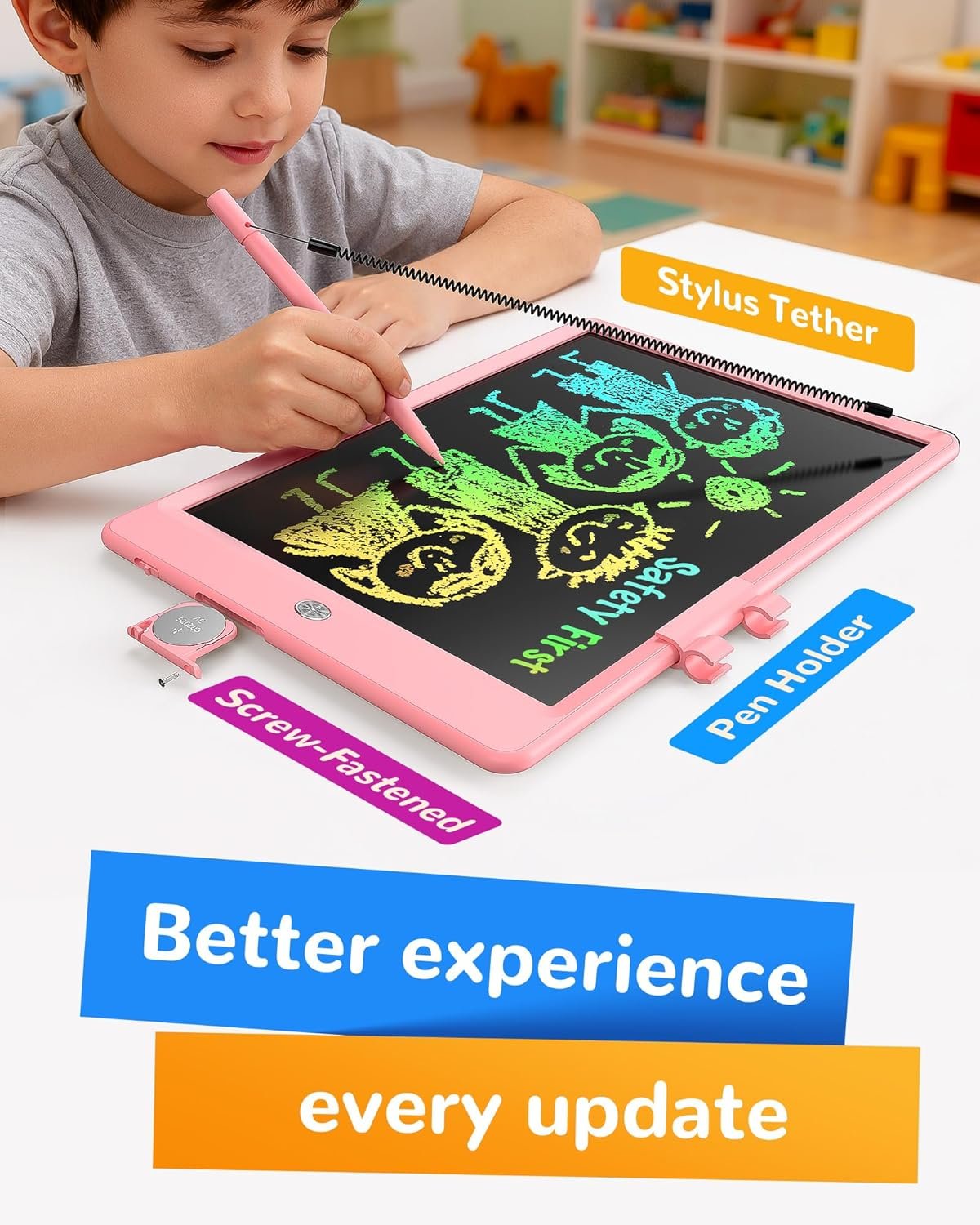 KOKODI LCD Writing Tablet,Gifts for 3 Years Old Boys and Girls,10 Inch Colorful Doodle Board Drawing Tablet, Erasable Reusable Electronic Drawing Pads, Educational and Learning Toy for Kids - Image 3