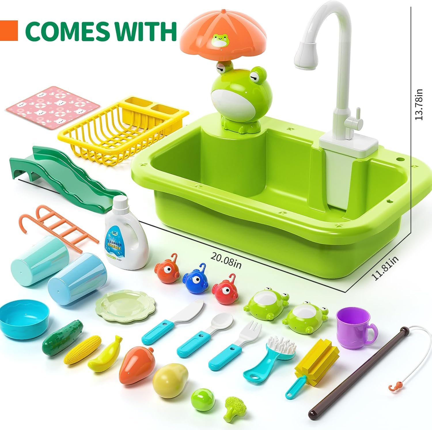 Play Sink with Running Water, Kitchen Play Sink Toy with Electric Faucet, Play Kitchen Accessories, Floating Pool Toys & Fishing Game, Kids Pretend Play-Dishwasher Play Set for Boys Girls Toddlers - Image 4