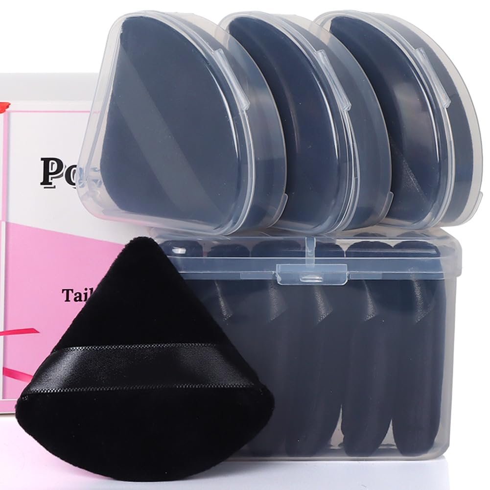 Ocim 10Pcs Triangle Powder Puffs for Face Powder,Soft Velour Triangular Beauty Puff,Makeup Pressed,Baking & Setting Powder Sponge Applicator Pads with Case,Black - Image 3
