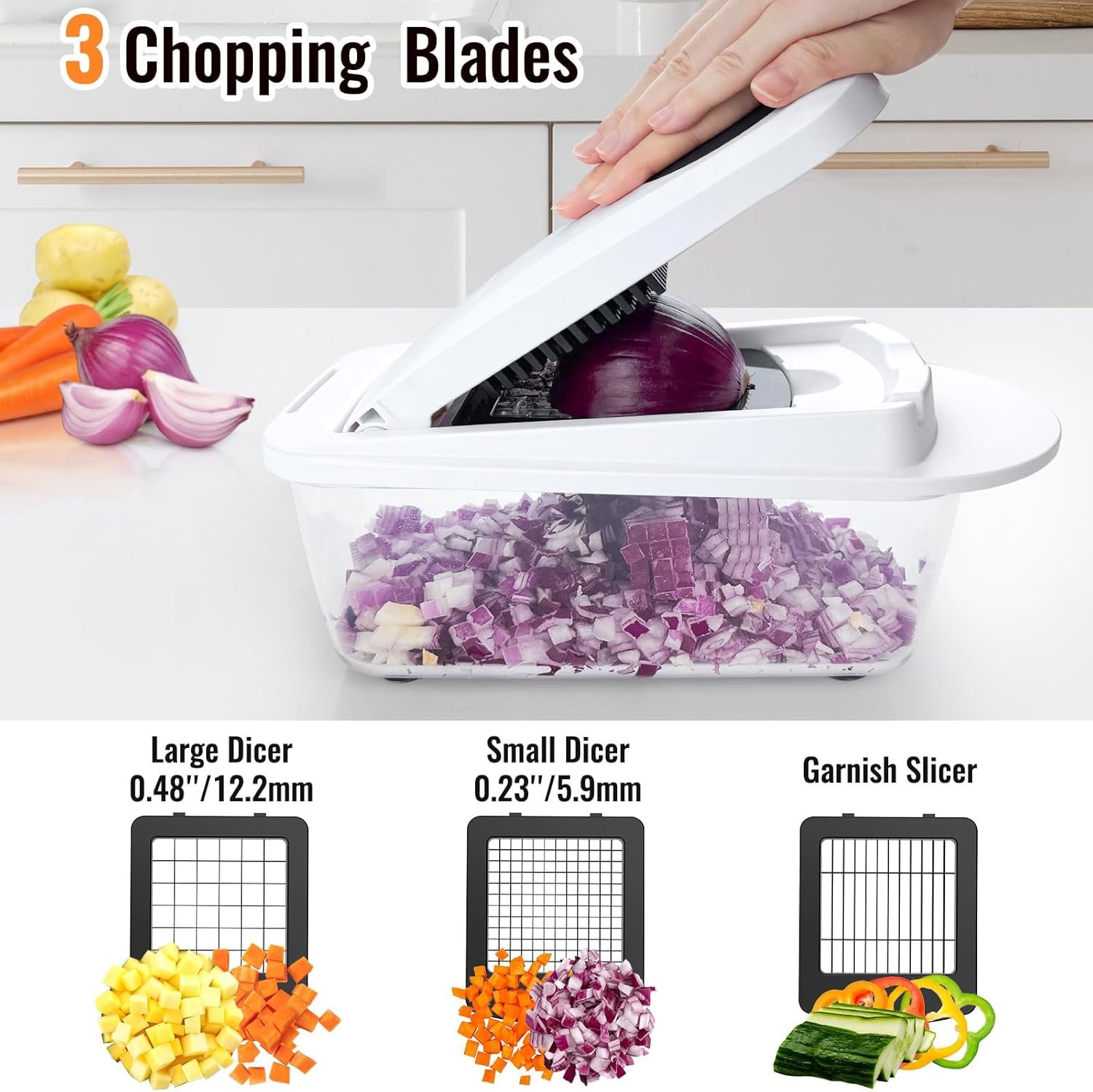 8 Blade All-in-1 Vegetable Chopper Mandoline Slicer with Container, Food Chopper, Onion Chopper, Veggie Cutter for Salad, Kitchen Gadgets Accessories Essentials, White - Image 4