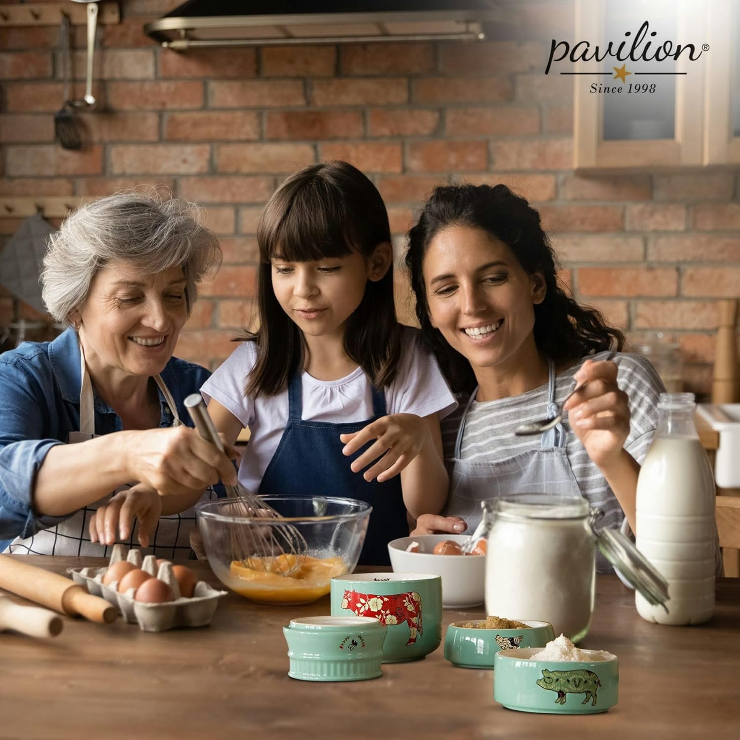 Pavilion Gift Company - 'Live Simply Bee, Chicken, Pig, and Cow' - 4-Piece Stoneware Measuring Cups Set, Sturdy Farmhouse-Style Kitchenware for Home Baking, Cooking, Gifting - Teal, 8 Ounces - Image 6