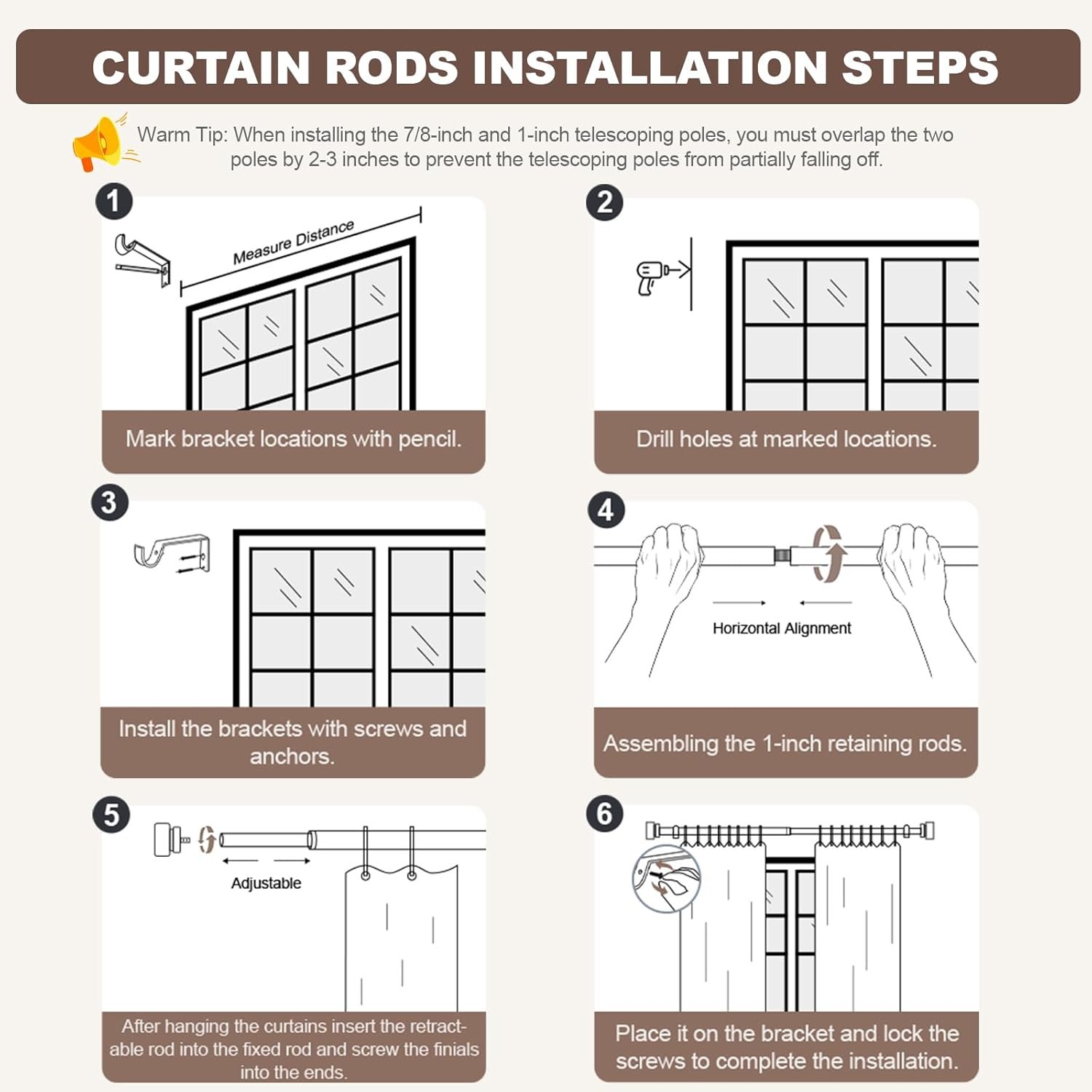 Modern Gold Curtain Rods for Windows 28 to 48 Inches Adjustable Length Heavy Duty 1" Diameter Window Curtain Rod with Decorative Finials for Outdoor Bedroom Kitchen Living Room - Image 5