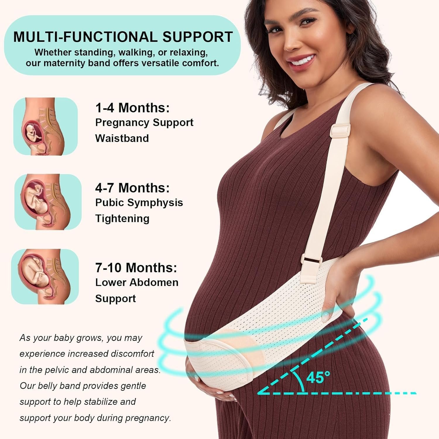 Belly Bands For Pregnant Women Maternity Belt Pregnancy Belly Support Band Adjustable Pregnancy Belt with Back Brace Straps (Beige, Large) - Image 3