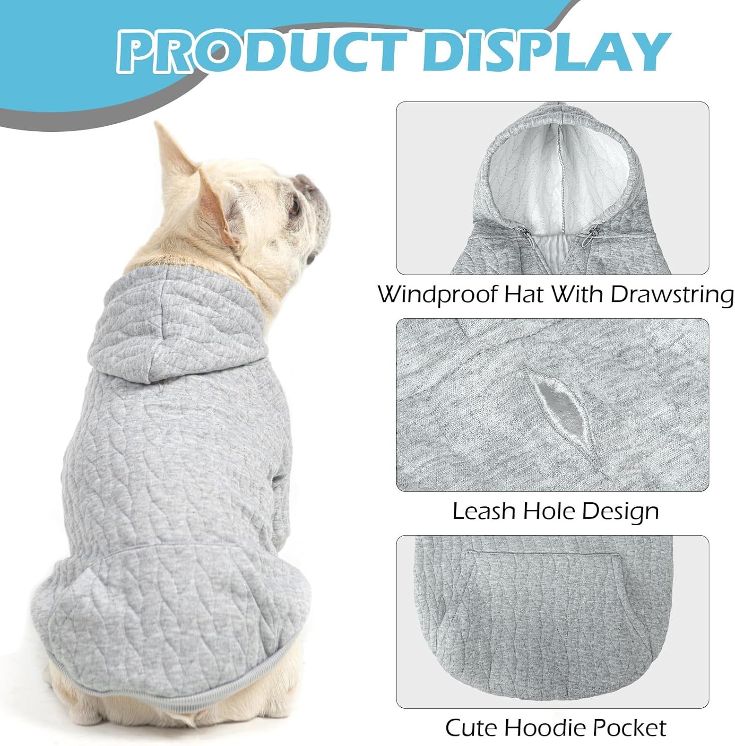 EXPAWLORER Textured Cable Knit Basic Dog Hoodie, Elevated Style Dog Sweater with Leash Hole and Pocket, Soft and Warm Pet Winter Coat, Cold Weather Clothes for Small Medium Large Dogs,Grey S - Image 5