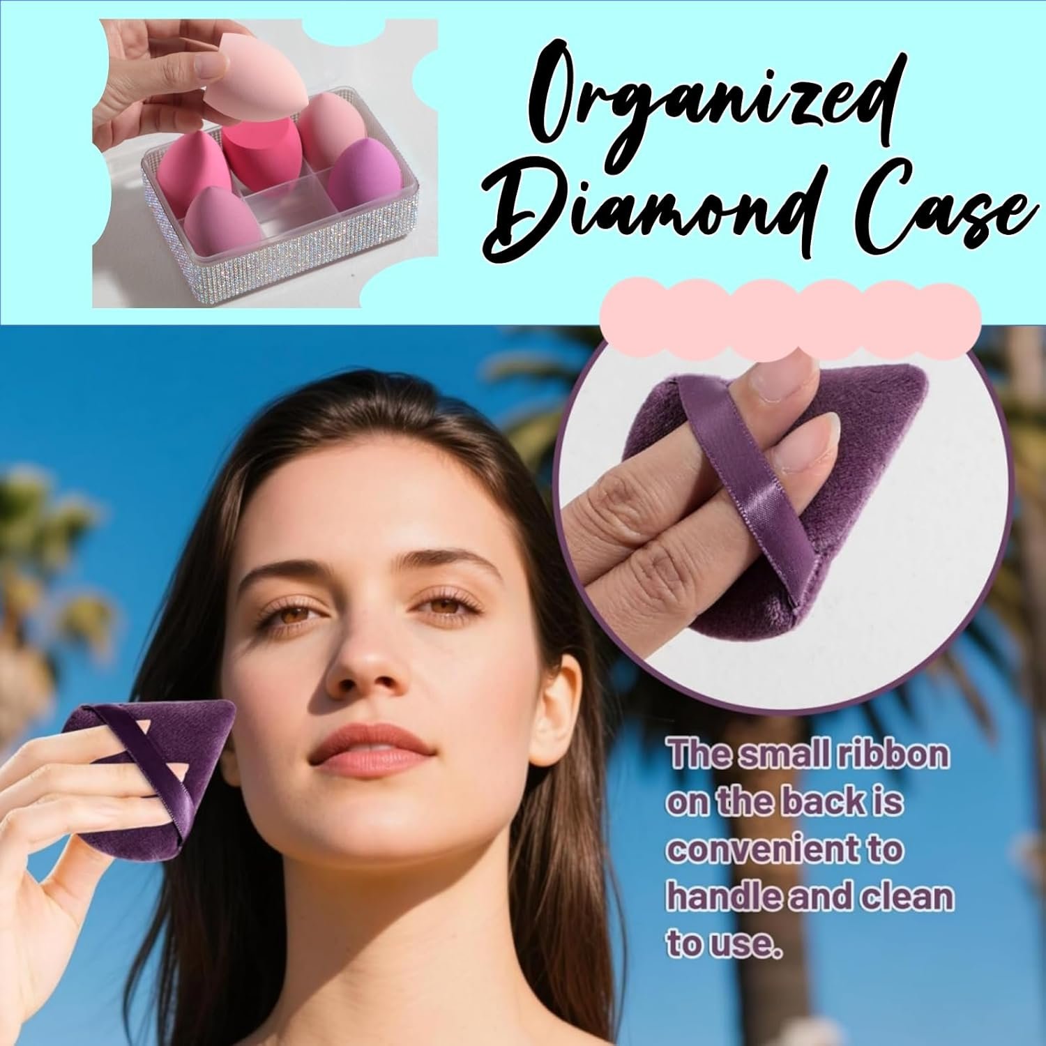 BS-MALL 10 Pcs Premium Makeup Sponges For Foundation - Makeup Blending Sponge Set With Finger & Triangle Puffs For Multi-purpose Use, Travel Essential & Daily Makeup (Diamond) - Image 7