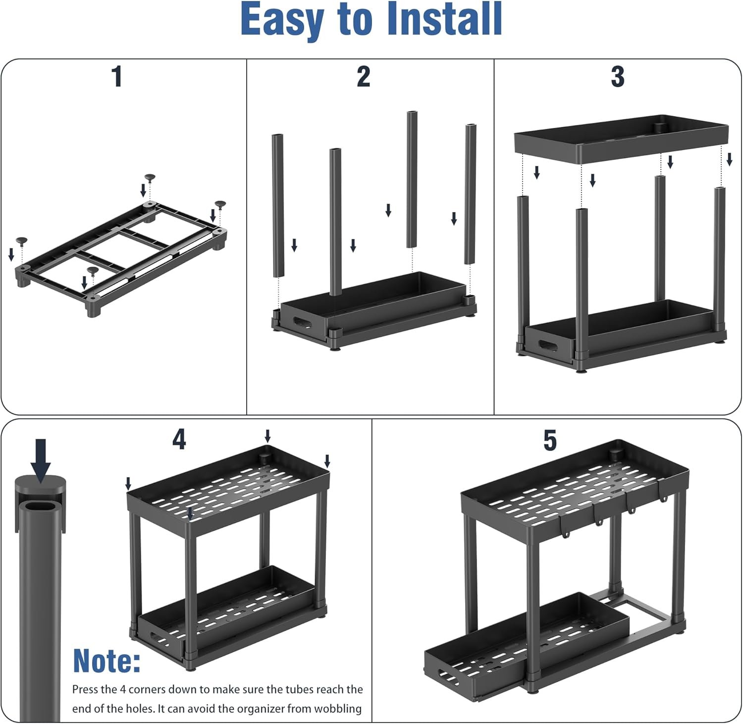 2 Pack Pull-Out Storage Organizers, Under Sink Organizer and Storage for Bathroom & Kitchen,Multi-Purpose Under Cabinet Organizers and storage Black - Image 3