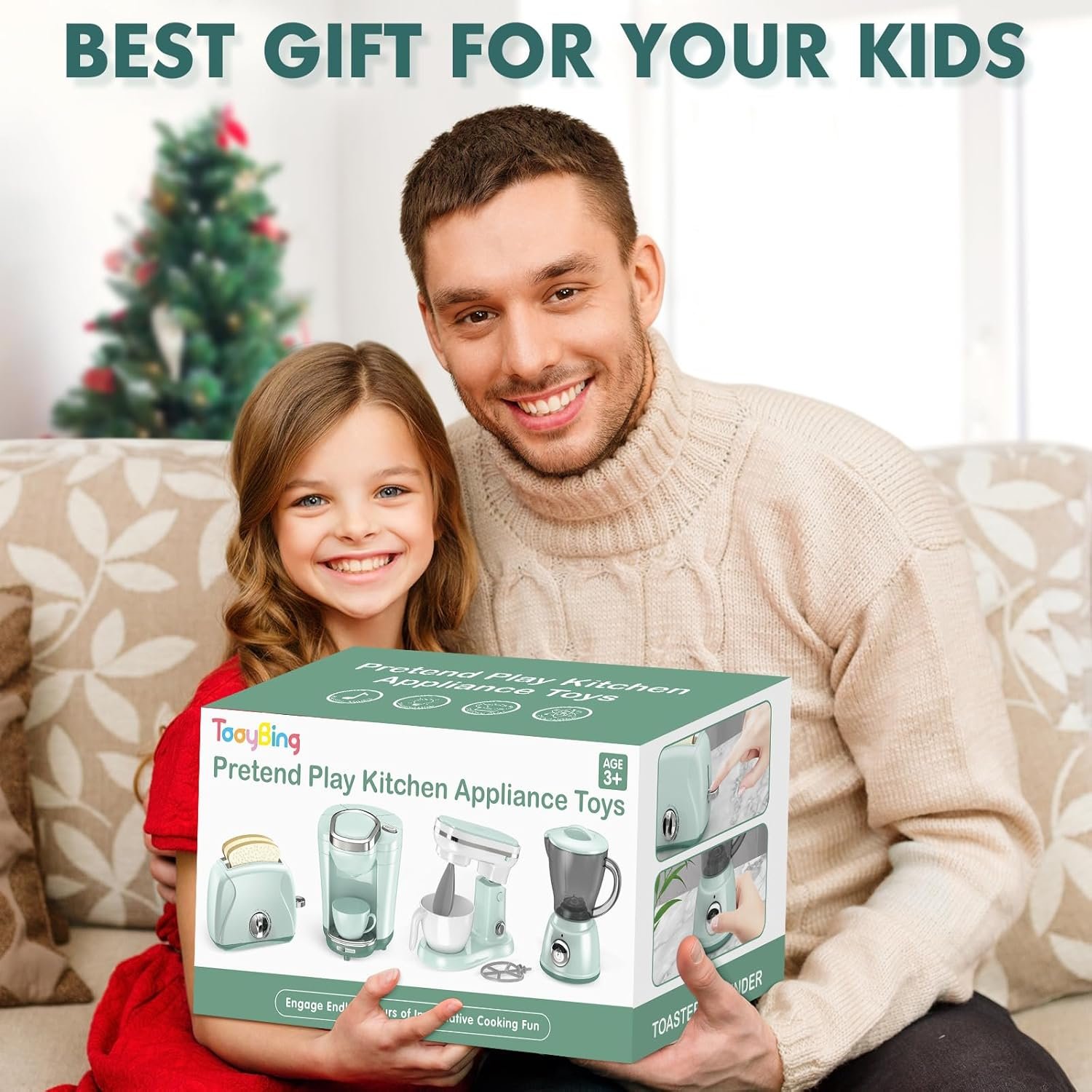 Play Kitchen Appliances Toy Set with Coffee Maker Machine, Mixer, Toaster, Blender, Kids Kitchen Playset, Play Kitchen Accessories with Sound & Light, Birthday Gifts for Kid Girls Ages 3-5 4-8 - Image 4