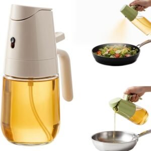 AIIONP 2 in 1 Glass Oil Sprayer & Dispenser, 2026 Premium Olive Oil Dispenser Bottle for Kitchen, Food-grade Oil Spray Bottle for Cooking, Air Fryer, Frying, BBQ (White-300)