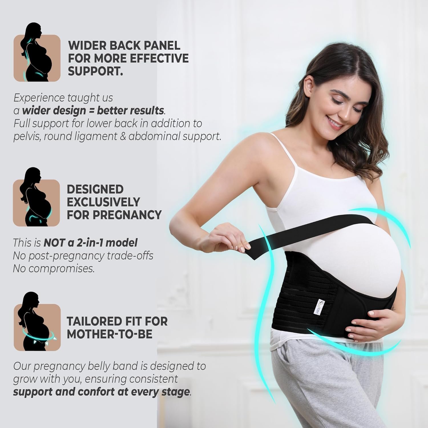 NeoTech Care Pregnancy Belly Band Maternity Belt, Back/Abdomen/Waist/Pelvis Support (Size M, Black Color) - Image 3