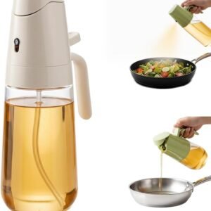 AIIONP 2 in 1 Glass Oil Sprayer & Dispenser, 2026 Premium Olive Oil Dispenser Bottle for Kitchen, Food-grade Oil Spray Bottle for Cooking, Air Fryer, Frying, BBQ (White-500ml)