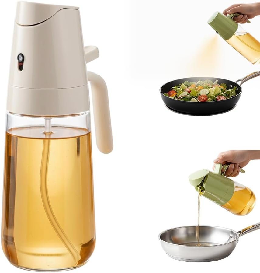 AIIONP 2 in 1 Glass Oil Sprayer & Dispenser, 2026 Premium Olive Oil Dispenser Bottle for Kitchen, Food-grade Oil Spray Bottle for Cooking, Air Fryer, Frying, BBQ (White-500ml)