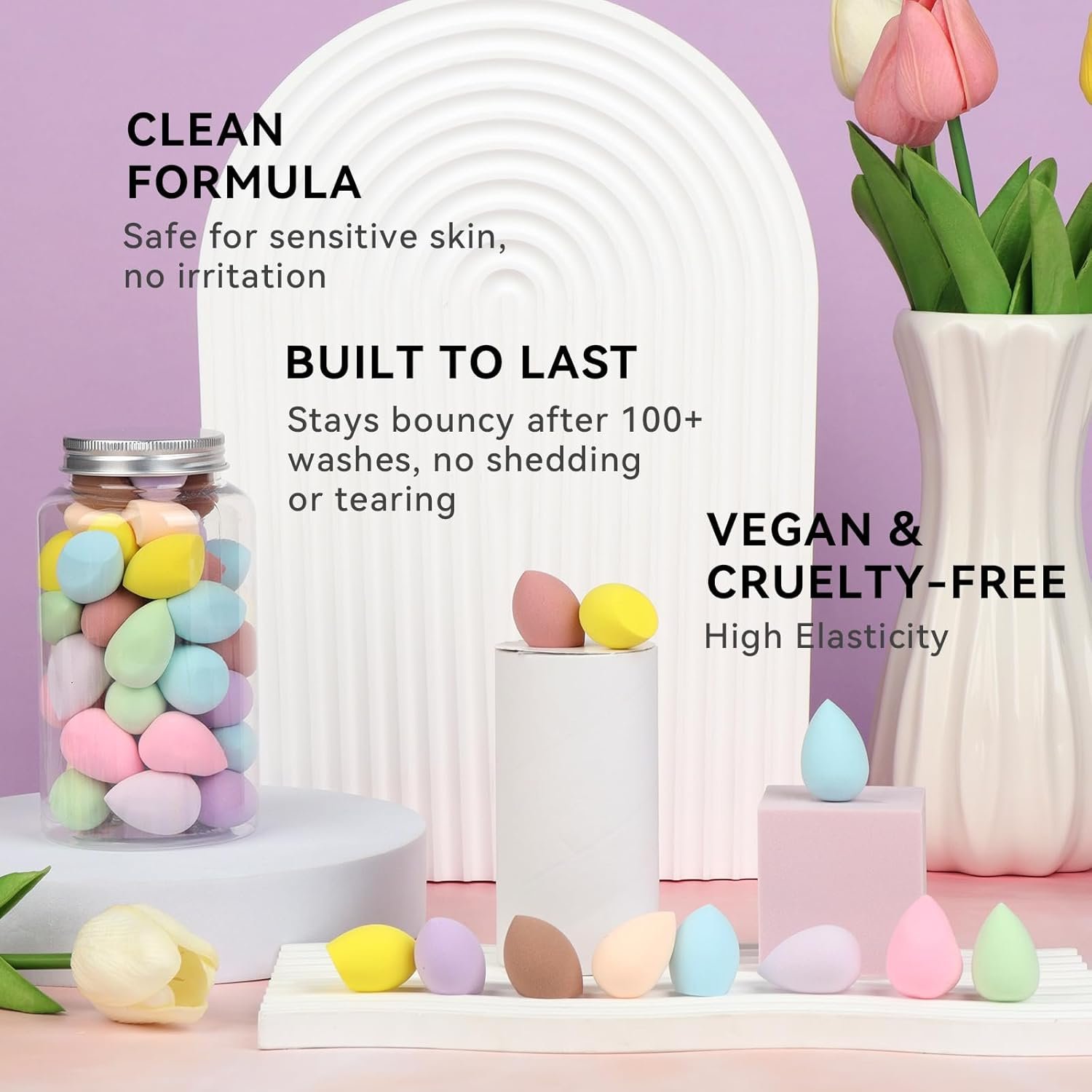 48 PCS Makeup Sponge Set,Mini Beauty Blender Sponge, Multi-Colored Beauty Blender for Face Cosmetic Applicator for Powder Teardrop and Beveled Shapes - Image 5