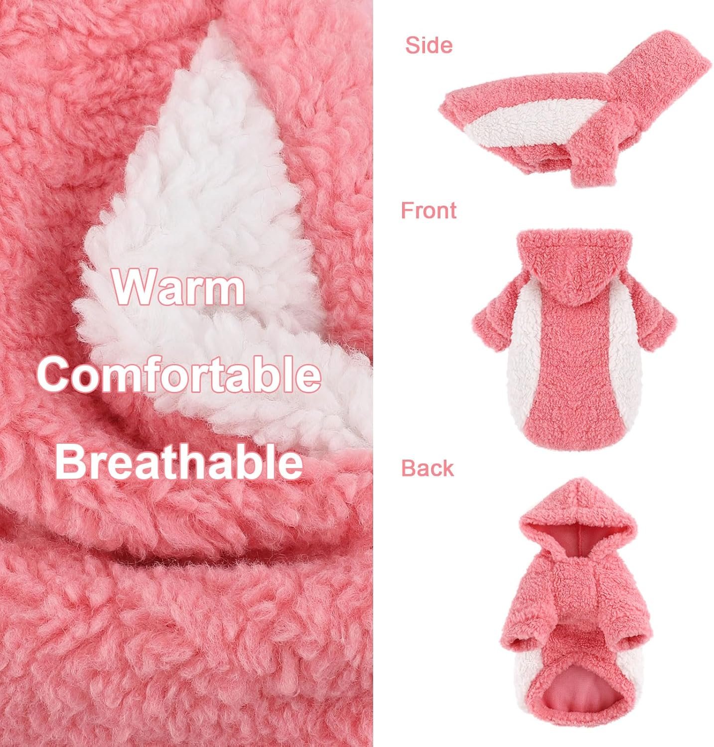 YIKEYO Dog Hoodie Pet Clothes Sweater with Hat Soft and Warm Cold Weather for Small Patchwork Hood(Pink, XXS) - Image 3
