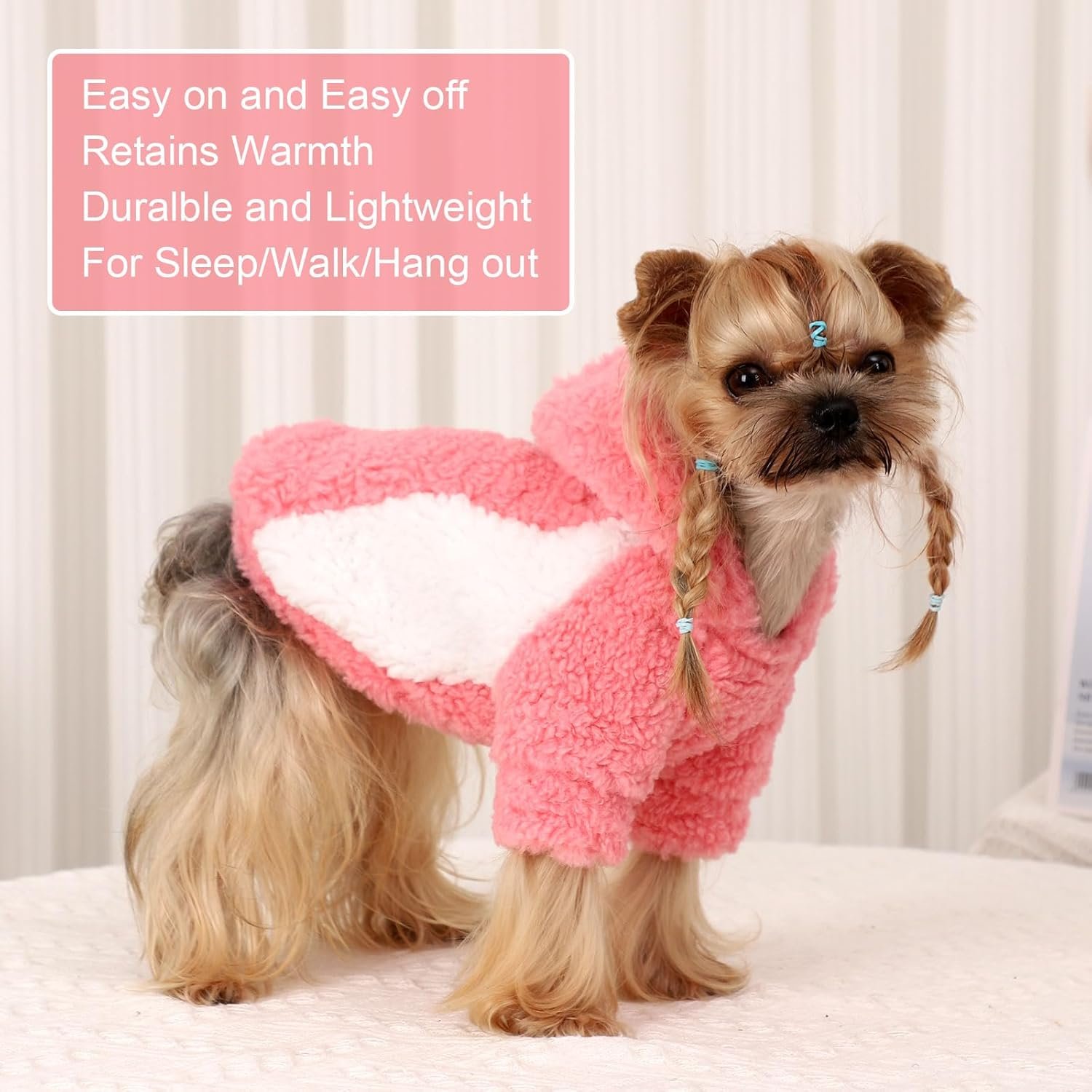 YIKEYO Dog Hoodie Pet Clothes Sweater with Hat Soft and Warm Cold Weather for Small Patchwork Hood(Pink, XXS) - Image 4