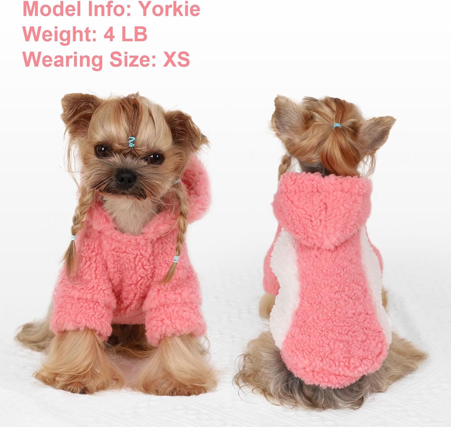YIKEYO Dog Hoodie Pet Clothes Sweater with Hat Soft and Warm Cold Weather for Small Patchwork Hood(Pink, XXS) - Image 6