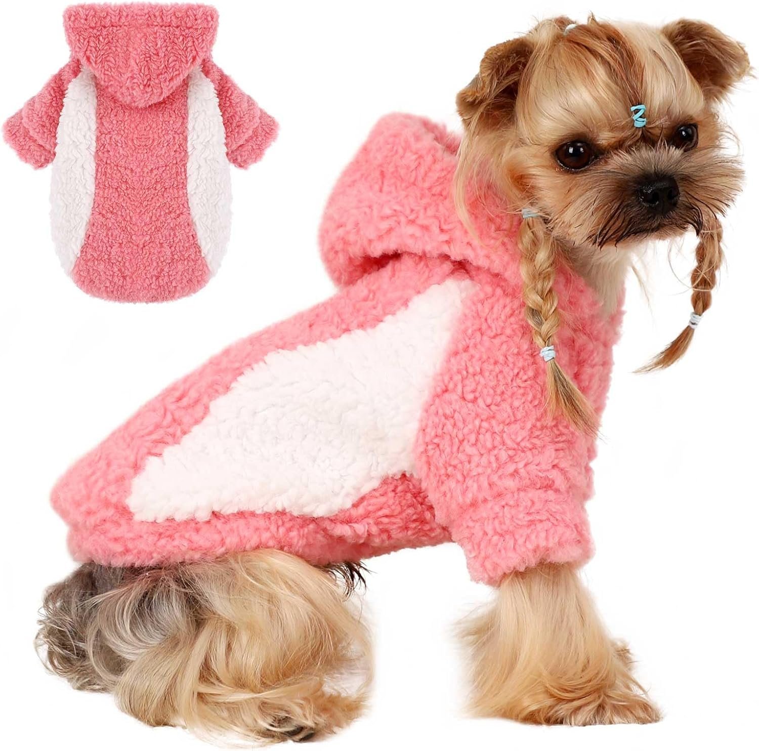 YIKEYO Dog Hoodie Pet Clothes Sweater with Hat Soft and Warm Cold Weather for Small Patchwork Hood(Pink, XXS) - Image 7