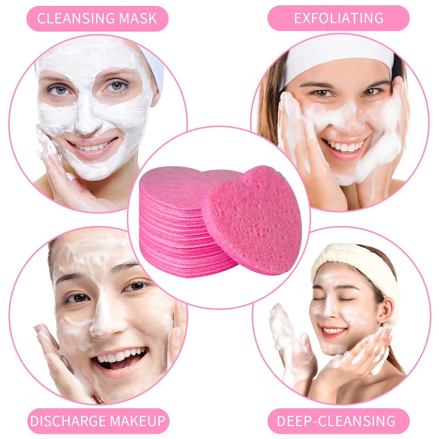 50-Count Facial Sponges Compressed, 100% Natural Cellulose Face Sponge Professional Cosmetic Spa Sponges for Face Cleansing, Exfoliating Mask, Makeup Removal for Travel and Home, Pink - Image 7