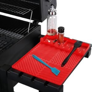 Griddle Mat Barbeque Grill Accessories Tools for Blackstone, Side Shelf Mat Grill Pad for Outdoor Grill Kitchen Counter Spatula Silicone Mat with Drip Pad for Kitchen, Cooking, Countertop (Red)