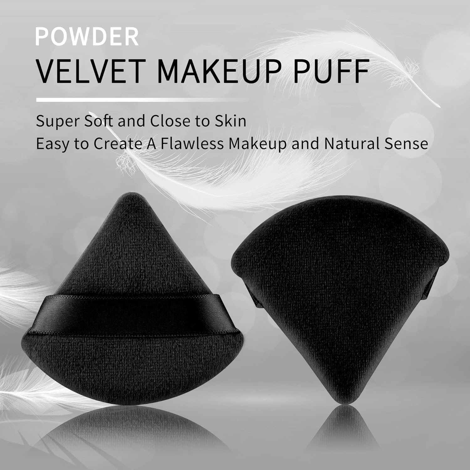2 Pcs EVAOUXIU Triangle Powder Puff for Face Powder, Soft Plush Setting Makeup Puff, Velour Cosmetic Foundation Blender Sponge Beauty Makeup Tools (Black) - Image 3
