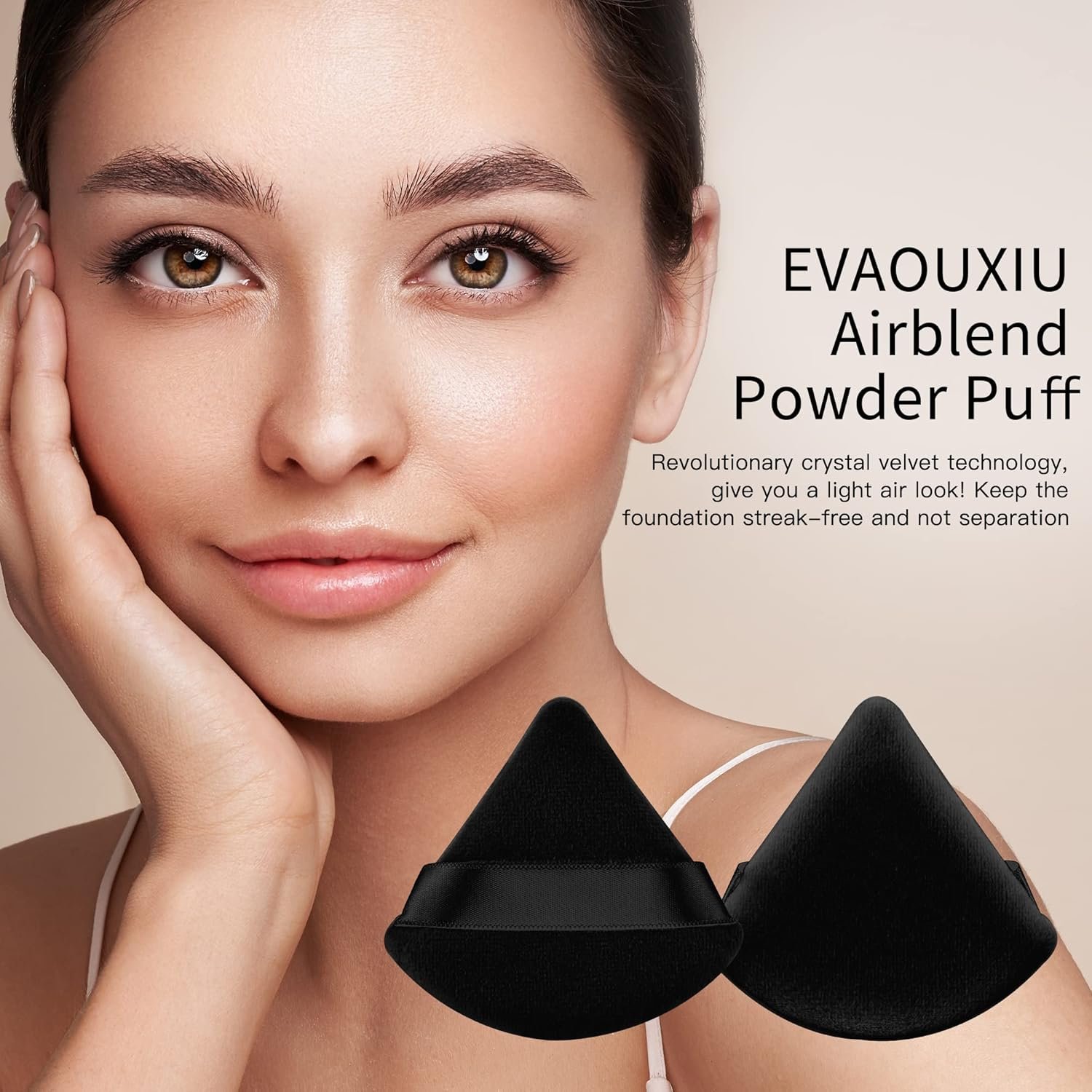 2 Pcs EVAOUXIU Triangle Powder Puff for Face Powder, Soft Plush Setting Makeup Puff, Velour Cosmetic Foundation Blender Sponge Beauty Makeup Tools (Black) - Image 4