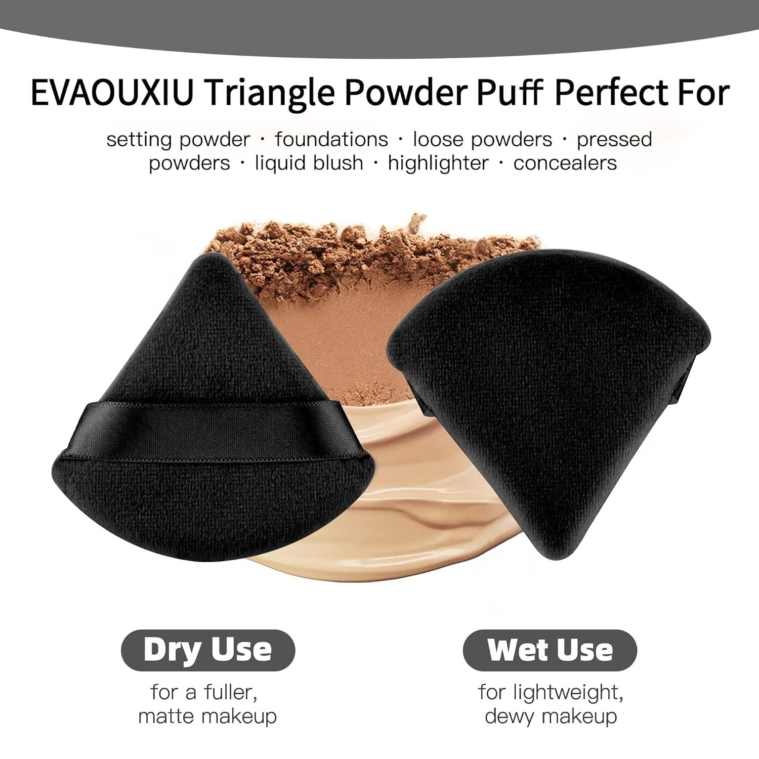 2 Pcs EVAOUXIU Triangle Powder Puff for Face Powder, Soft Plush Setting Makeup Puff, Velour Cosmetic Foundation Blender Sponge Beauty Makeup Tools (Black) - Image 5