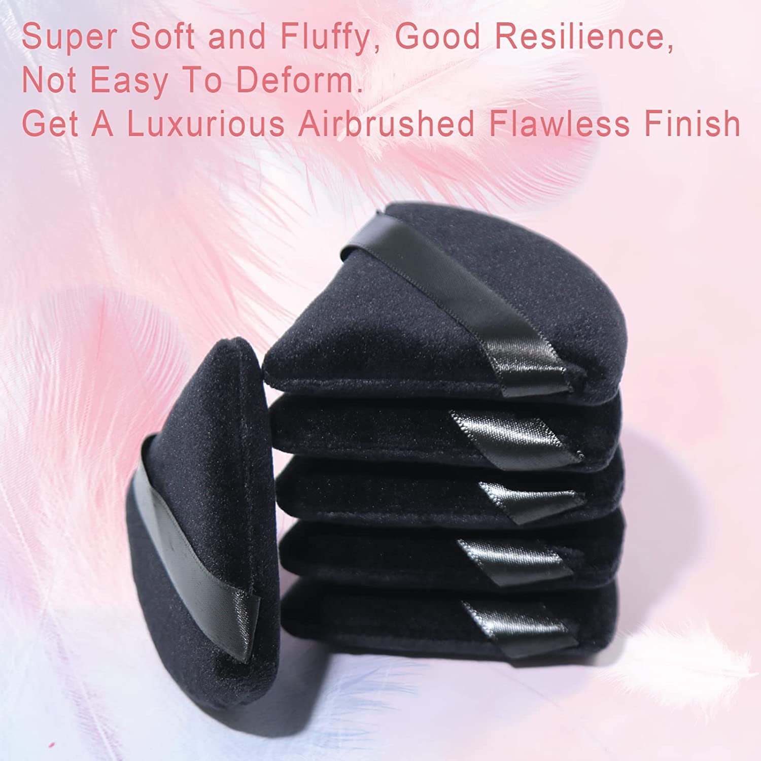 2 Pcs EVAOUXIU Triangle Powder Puff for Face Powder, Soft Plush Setting Makeup Puff, Velour Cosmetic Foundation Blender Sponge Beauty Makeup Tools (Black) - Image 6