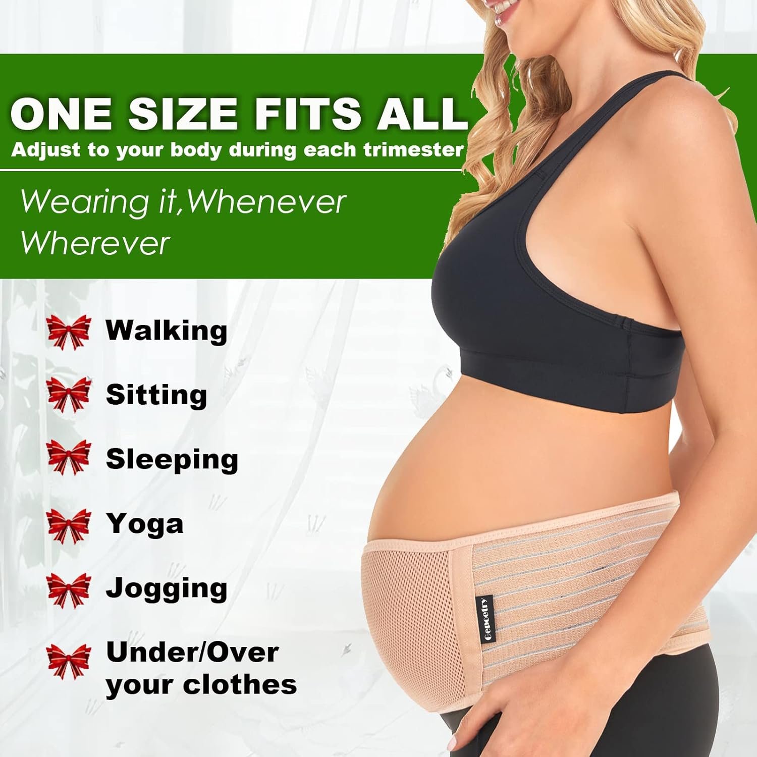 Maternity Belly Band for Pregnant Women | Pregnancy Belly Support Band for Abdomen, Pelvic, Waist, & Back Pain | Adjustable Maternity Belt | For All Stages of Pregnancy & Postpartum (Beige) - Image 3
