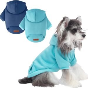 2 Pack Dog Hoodie Warm Hood Dog Sweater Cold Weather Small Dogs Sweatshirt Comfort Pet Clothes for Small Medium Dogs with Pockets Cats Chihuahua Clothes for Male Female Girl Boy Sporty Daily Wear